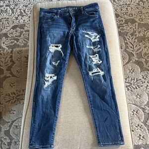 American Eagle Women's Dark Blue Ripped Skinny Jeans